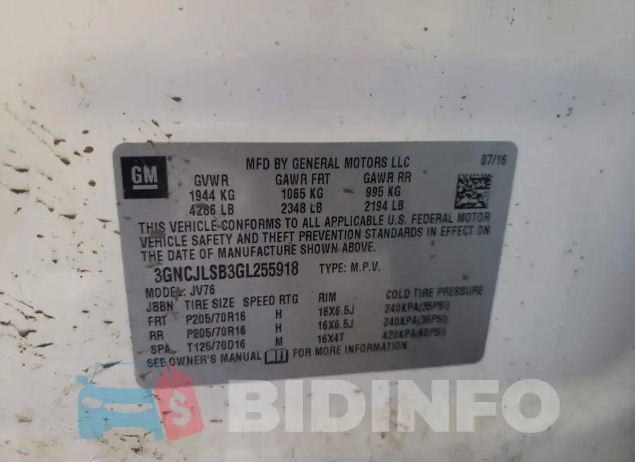 3GNCJLSB3GL255918 Photo# 12