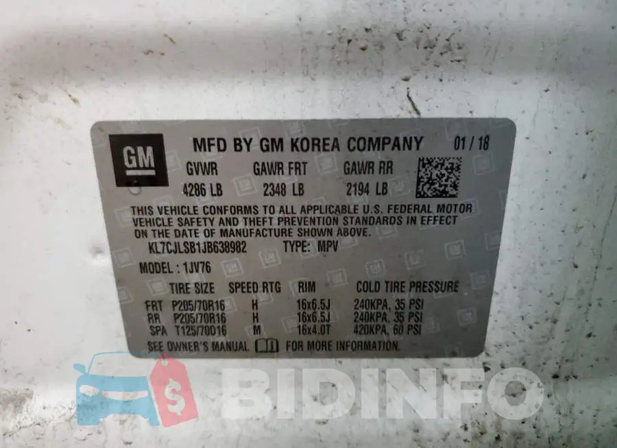 KL7CJLSB1JB638982 Photo# 14