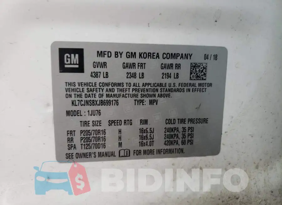 KL7CJNSBXJB699176 Photo# 14