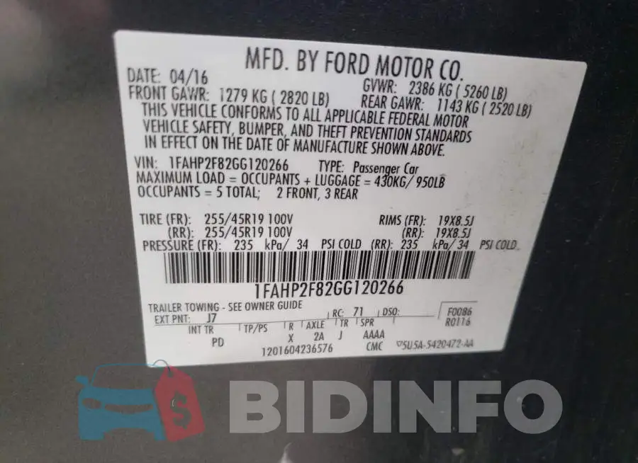 1FAHP2F82GG120266 Photo# 13