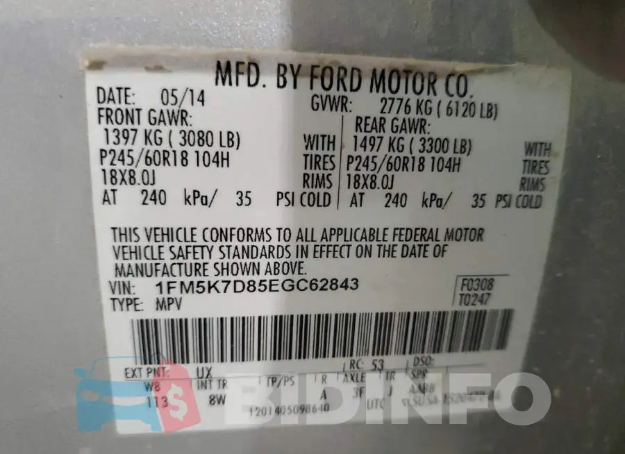 1FM5K7D85EGC62843 Photo# 13