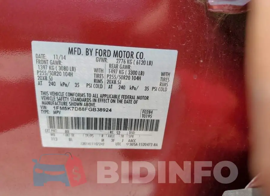 1FM5K7D88FGB38924 Photo# 12