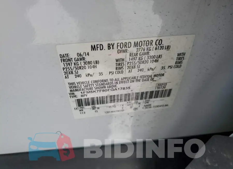 1FM5K7F80FGA17835 Photo# 14