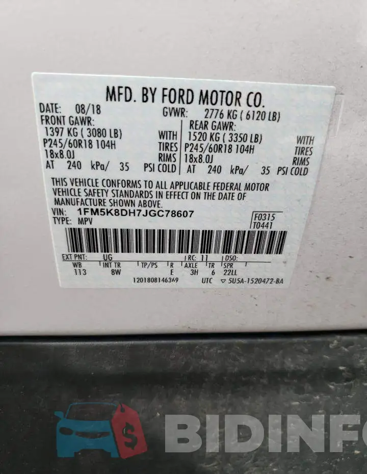1FM5K8DH7JGC78607 Photo# 13