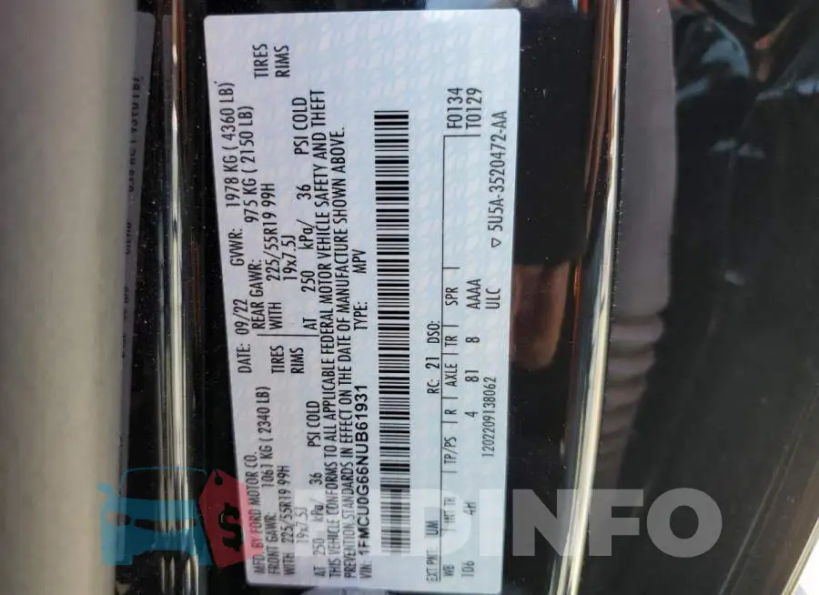 1FMCU0G66NUB61931 Photo# 13