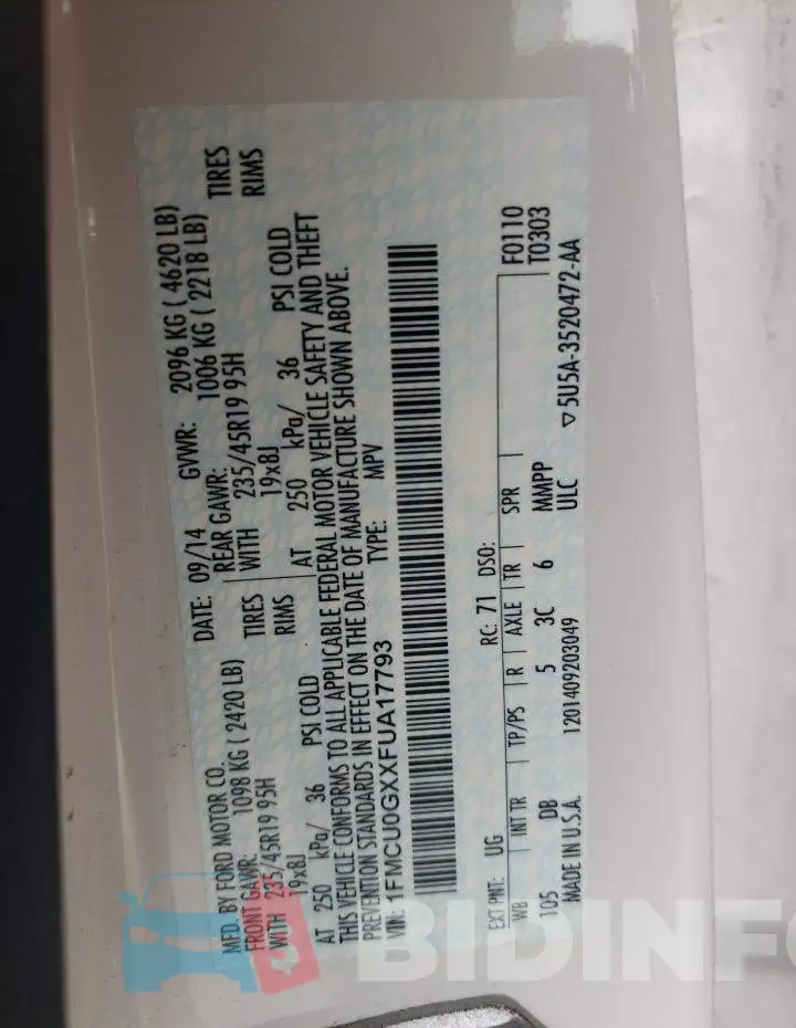 1FMCU0GXXFUA17793 Photo# 13