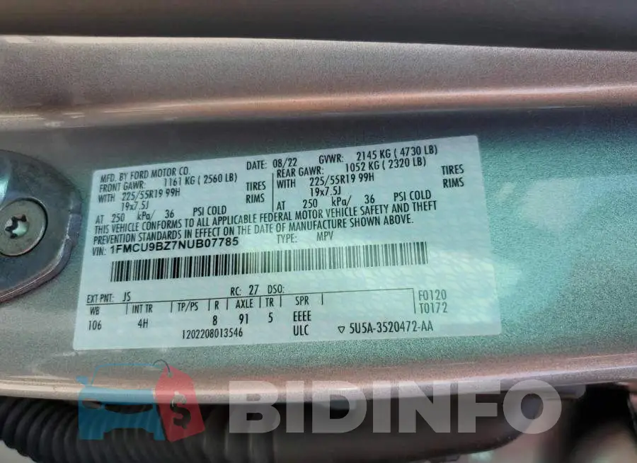 1FMCU9BZ7NUB07785 Photo# 13
