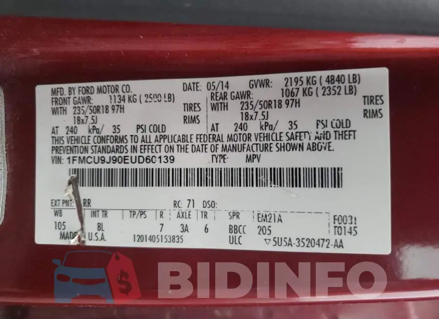 1FMCU9J90EUD60139 Photo# 13