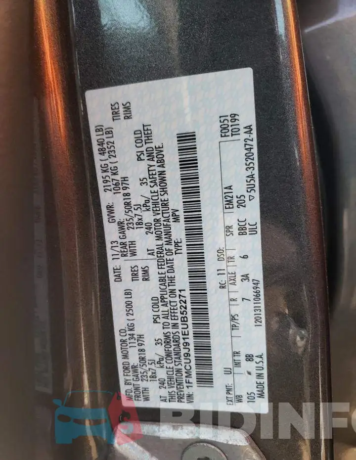 1FMCU9J91EUB52271 Photo# 12