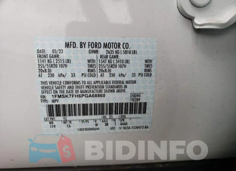 1FMSK7FH6PGA68860 Photo# 13