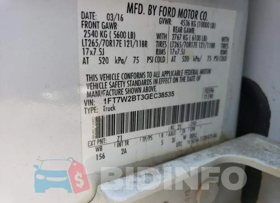 1FT7W2BT3GEC38535 Photo# 12