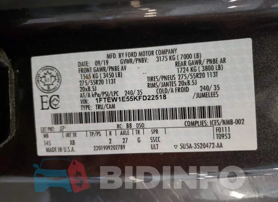 1FTEW1E55KFD22518 Photo# 13