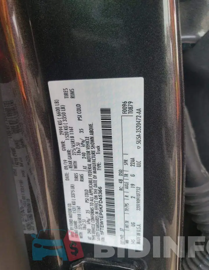 1FTEW1EP0KFD45366 Photo# 12