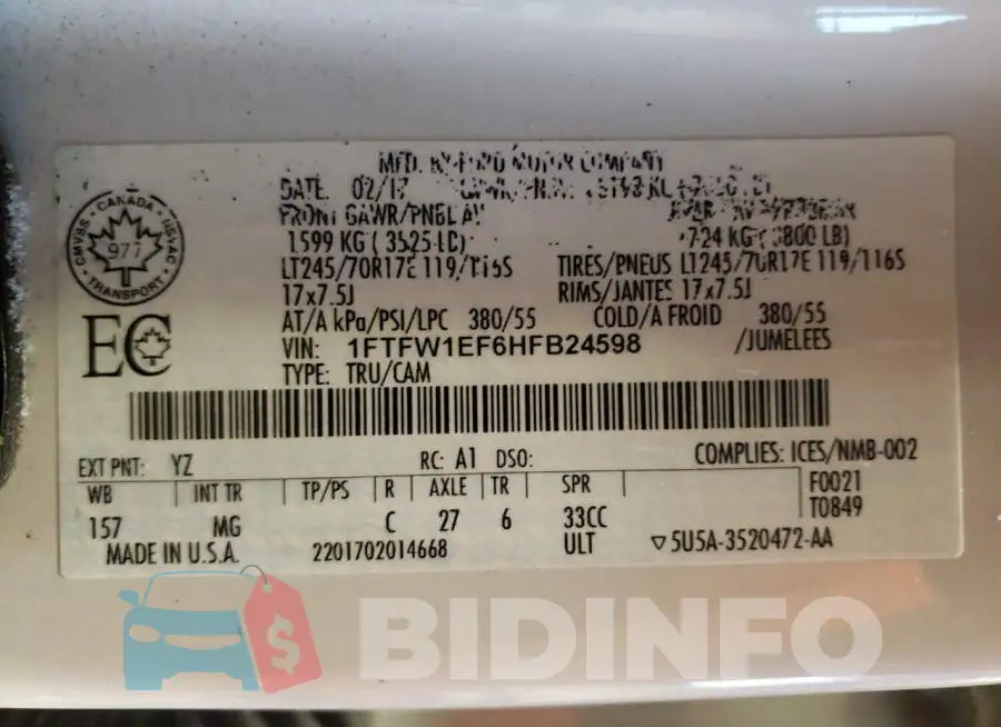 1FTFW1EF6HFB24598 Photo# 10