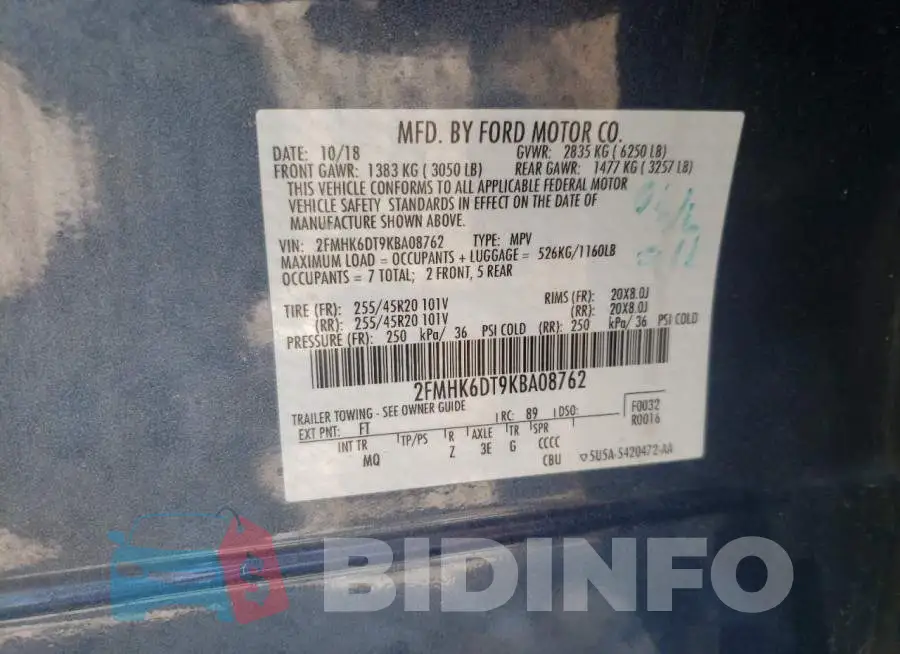 2FMHK6DT9KBA08762 Photo# 12