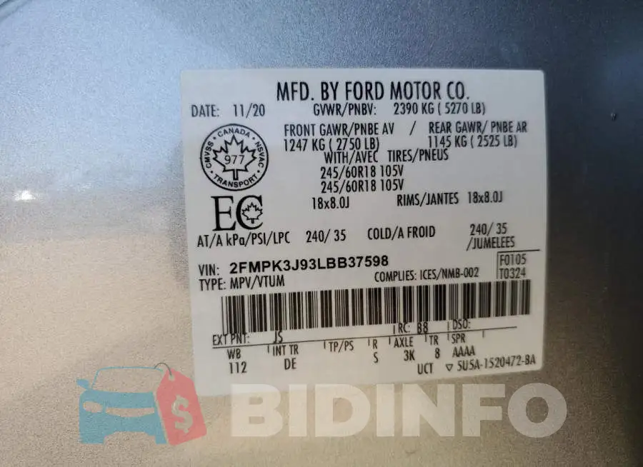2FMPK3J93LBB37598 Photo# 14