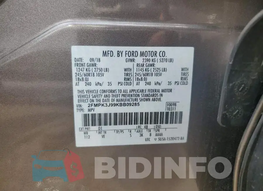 2FMPK3J99KBB09285 Photo# 12