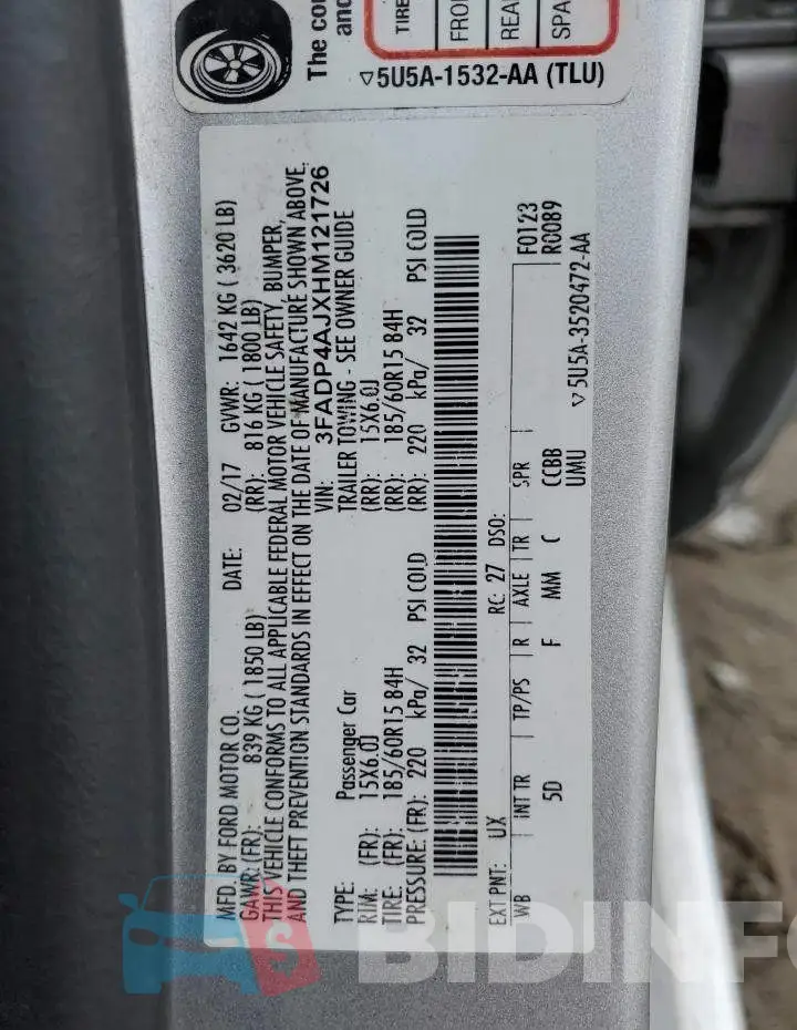 3FADP4AJXHM121726 Photo# 13