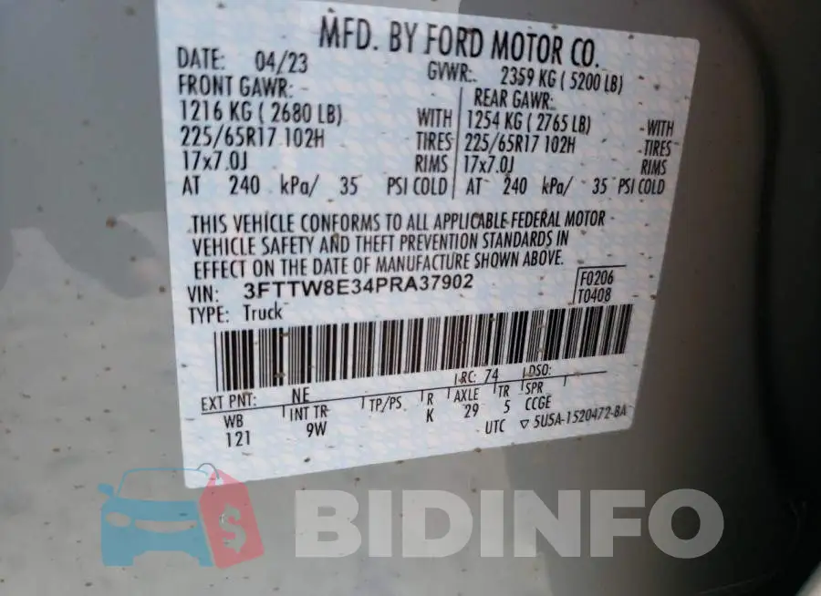 3FTTW8E34PRA37902 Photo# 12