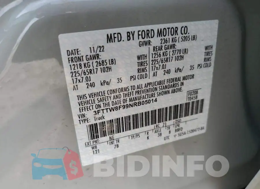 3FTTW8F99NRB05014 Photo# 12