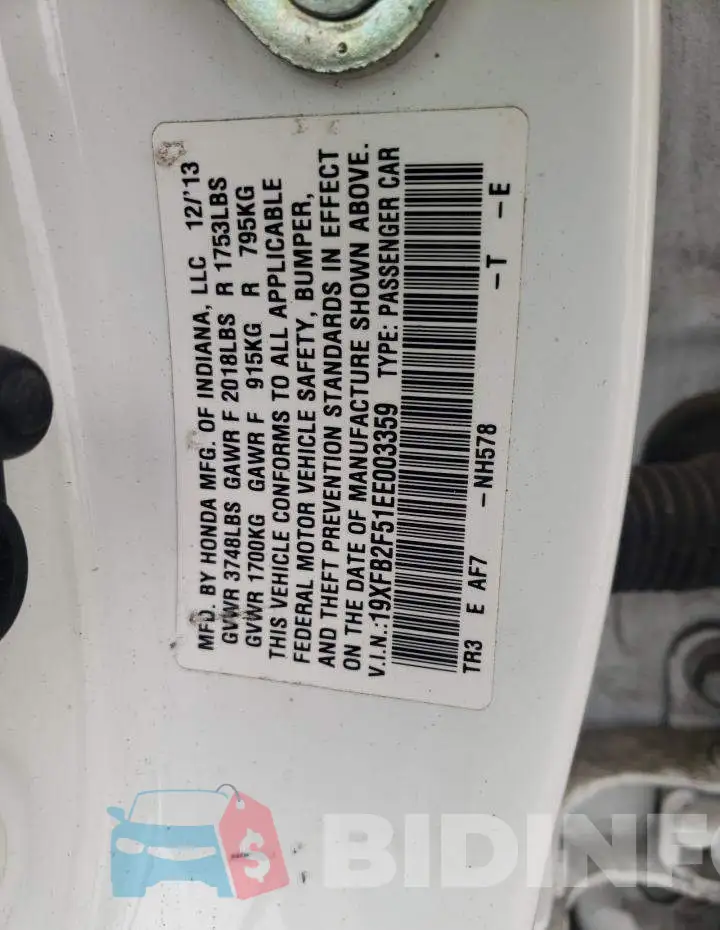 19XFB2F51EE003359 Photo# 12