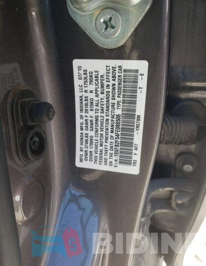 19XFB2F54FE088506 Photo# 10