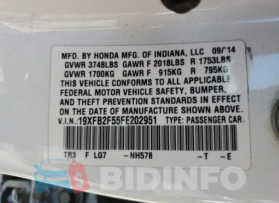 19XFB2F55FE202951 Photo# 12