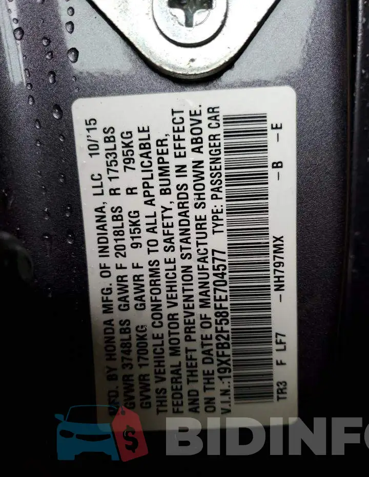 19XFB2F58FE704577 Photo# 12
