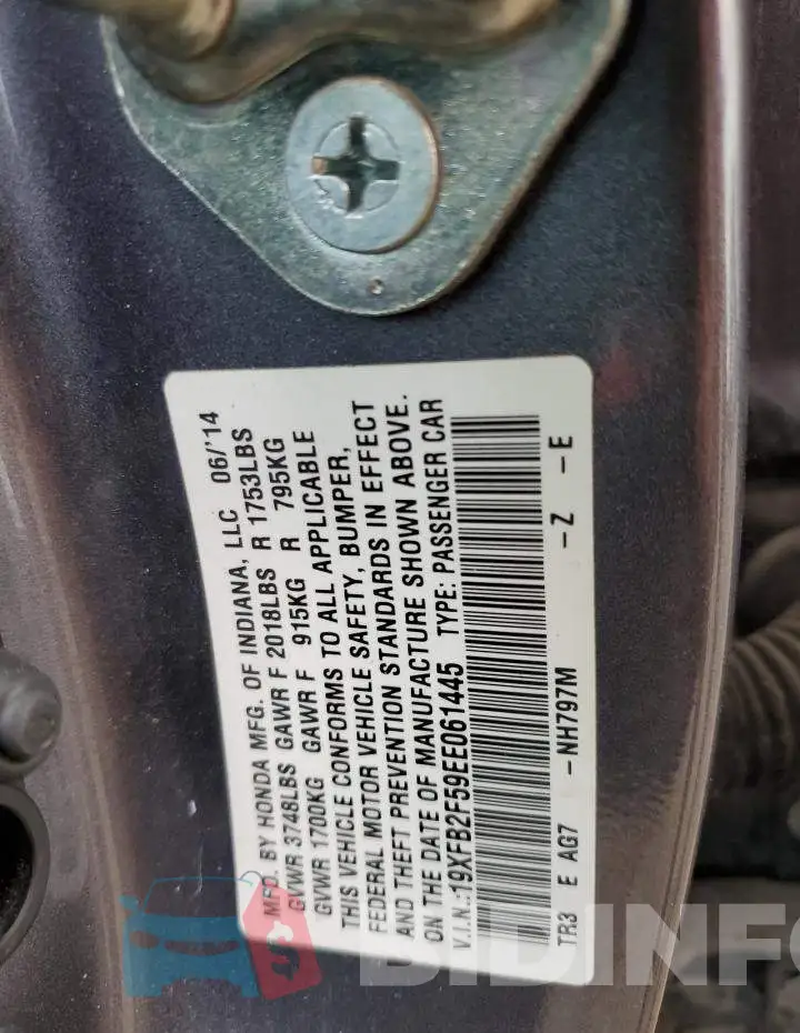 19XFB2F59EE061445 Photo# 12