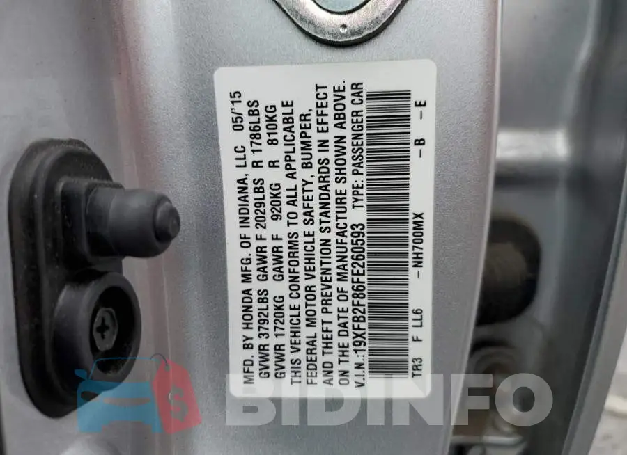19XFB2F86FE260593 Photo# 12