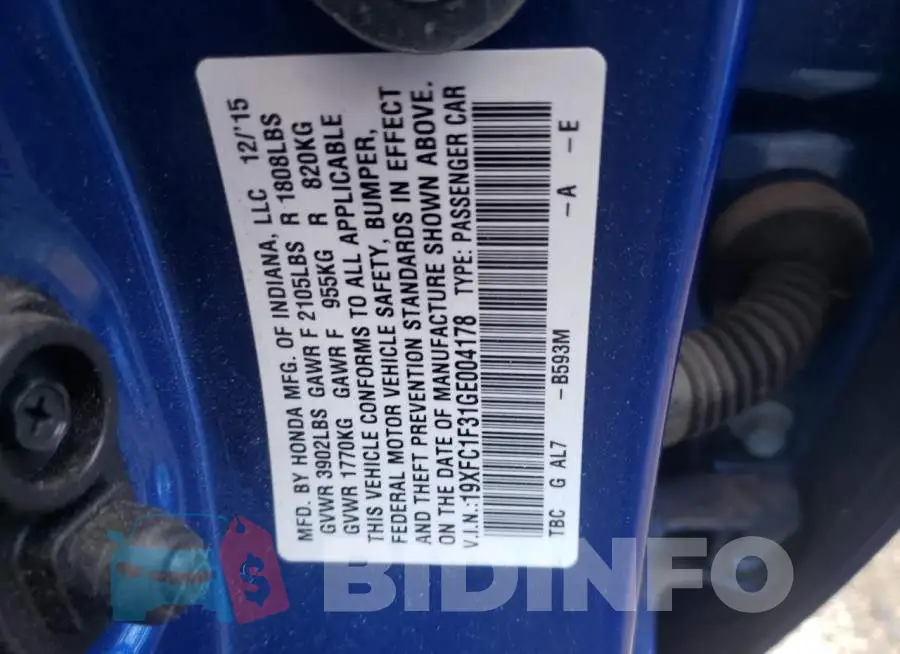 19XFC1F31GE004178 Photo# 12