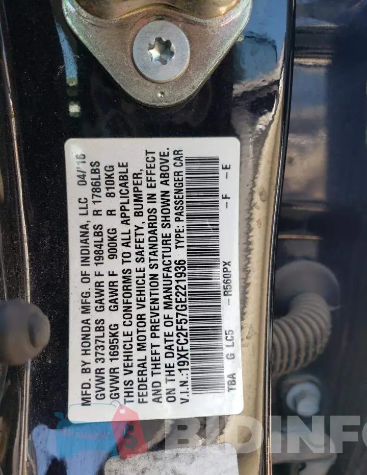 19XFC2F57GE221936 Photo# 12