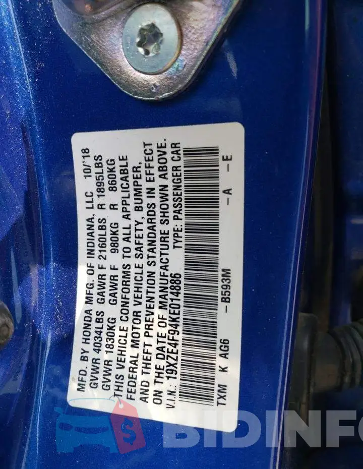 19XZE4F94KE014886 Photo# 13
