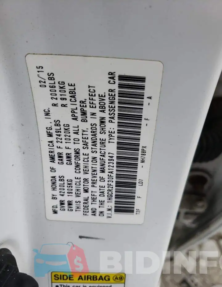 1HGCR2F30FA123947 Photo# 12