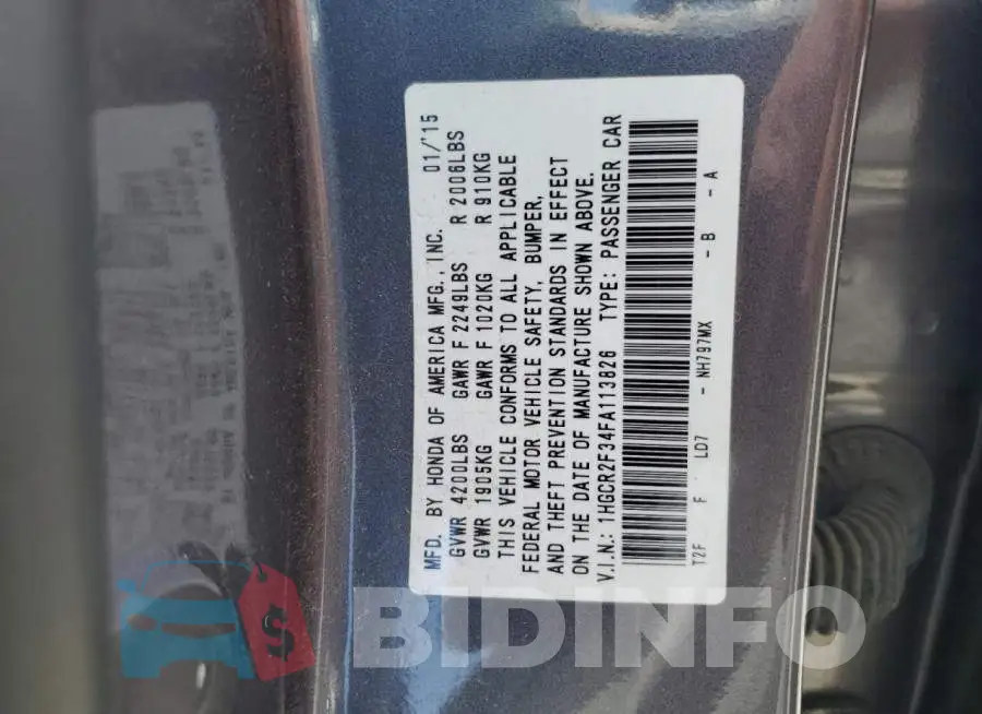 1HGCR2F34FA113826 Photo# 13