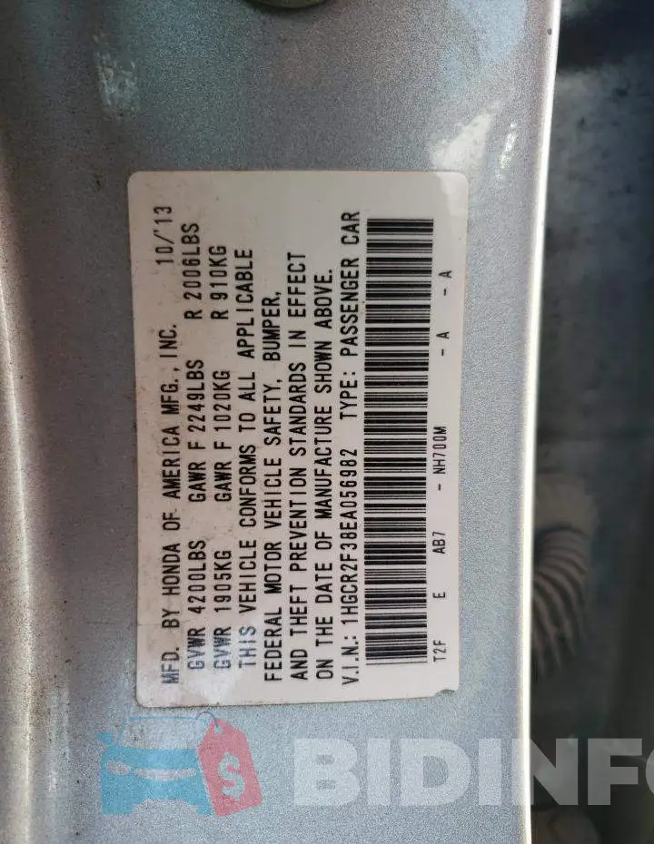 1HGCR2F38EA056982 Photo# 12