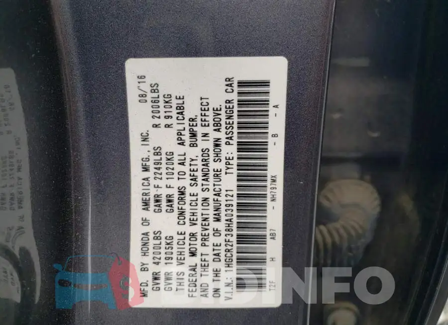 1HGCR2F38HA039121 Photo# 12