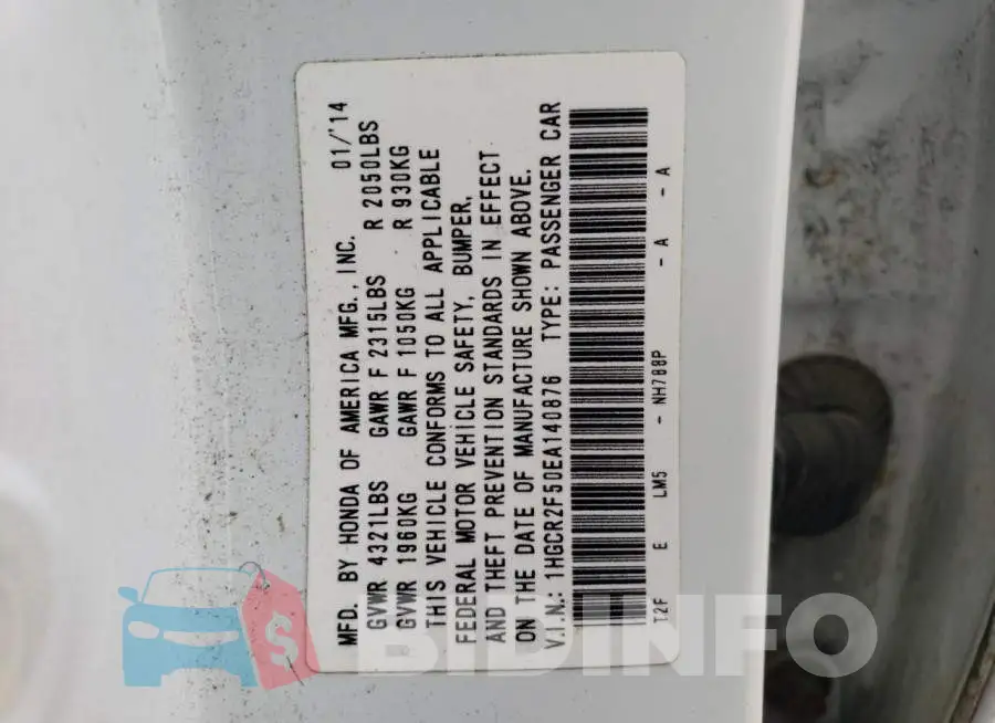 1HGCR2F50EA140876 Photo# 13