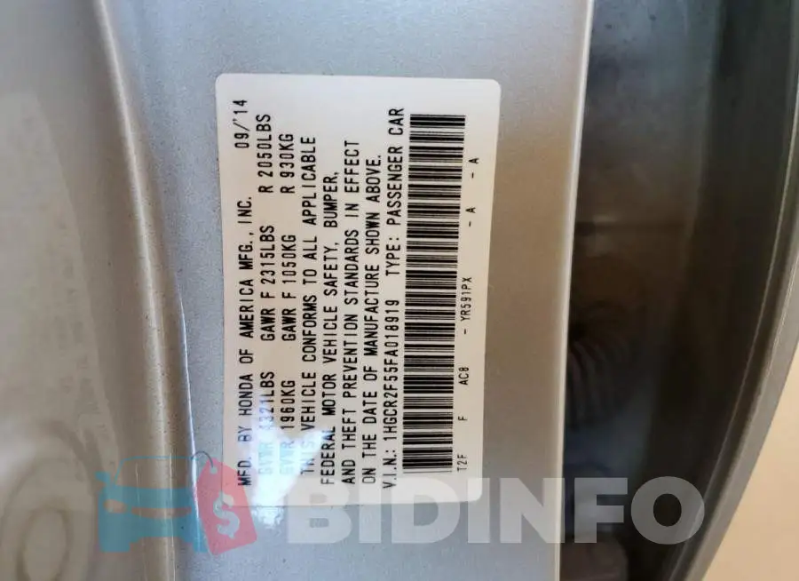 1HGCR2F55FA018919 Photo# 13