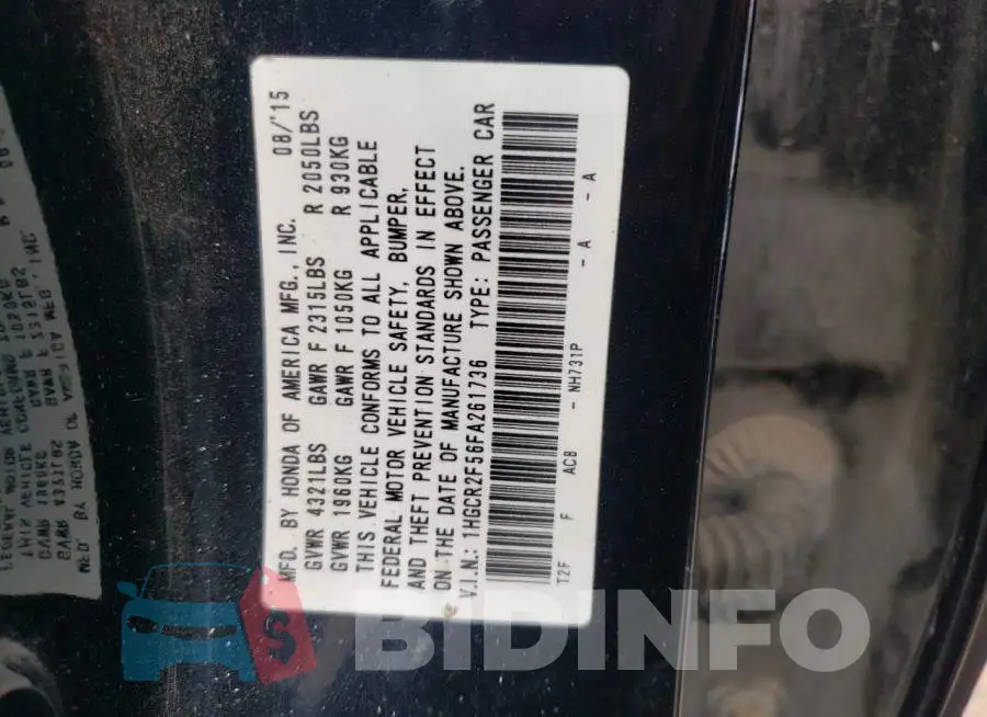 1HGCR2F56FA261736 Photo# 12