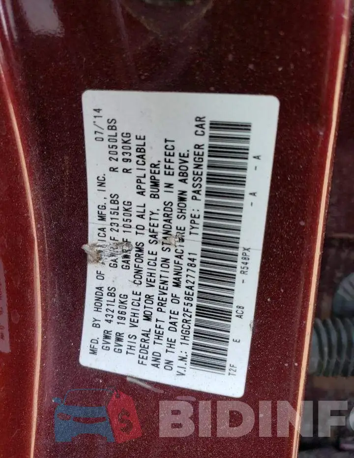 1HGCR2F58EA277841 Photo# 12