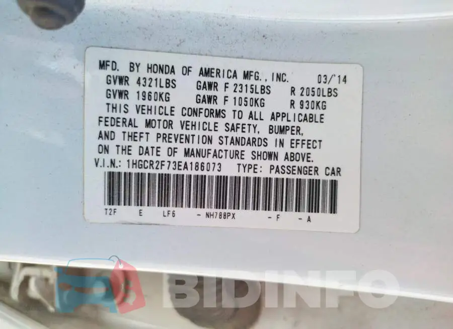 1HGCR2F73EA186073 Photo# 12