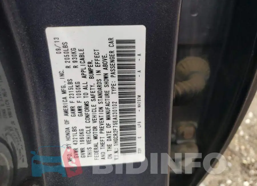 1HGCR2F75EA030102 Photo# 12