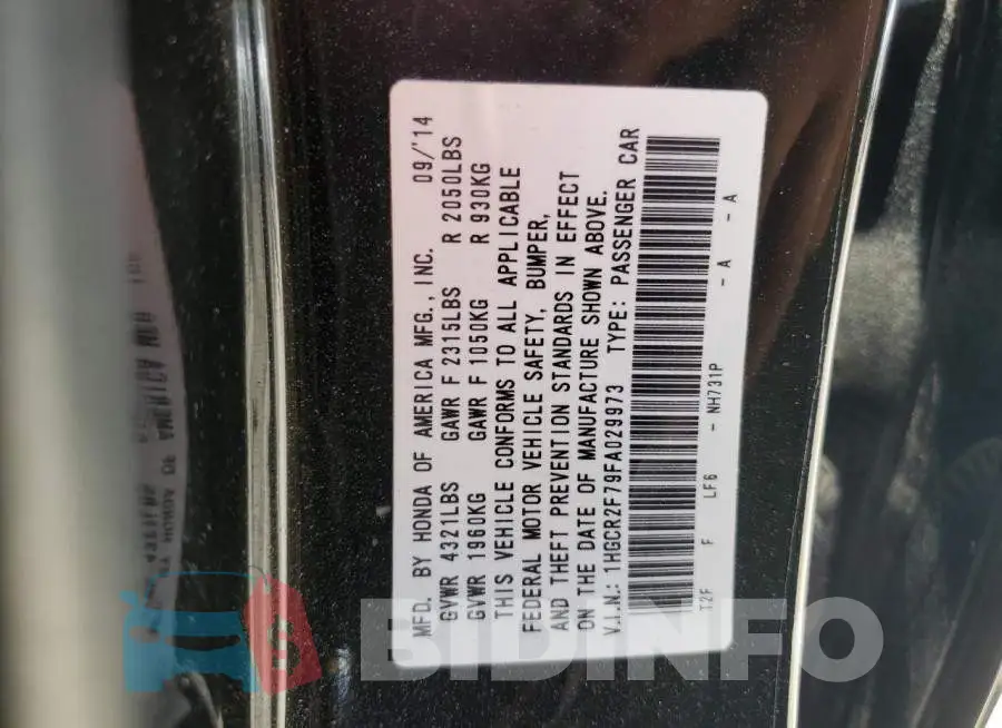 1HGCR2F79FA029973 Photo# 13