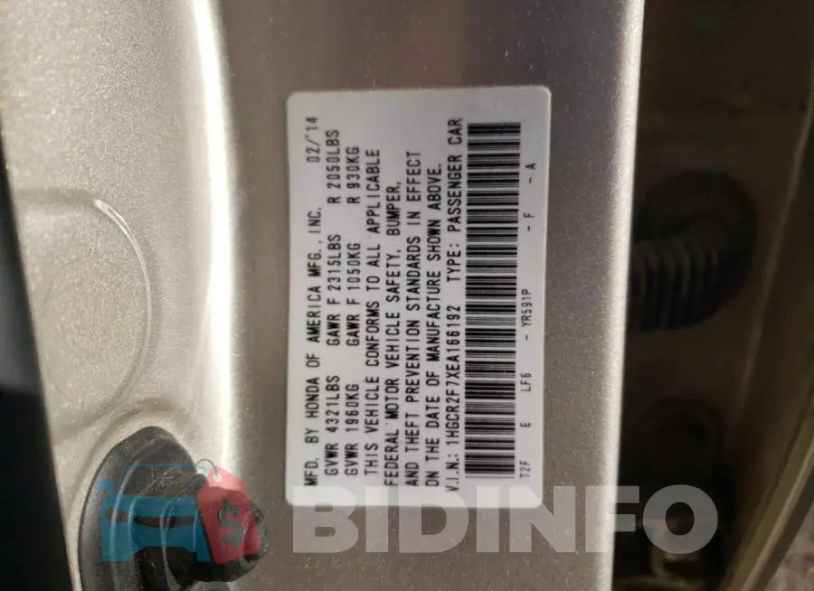 1HGCR2F7XEA166192 Photo# 12