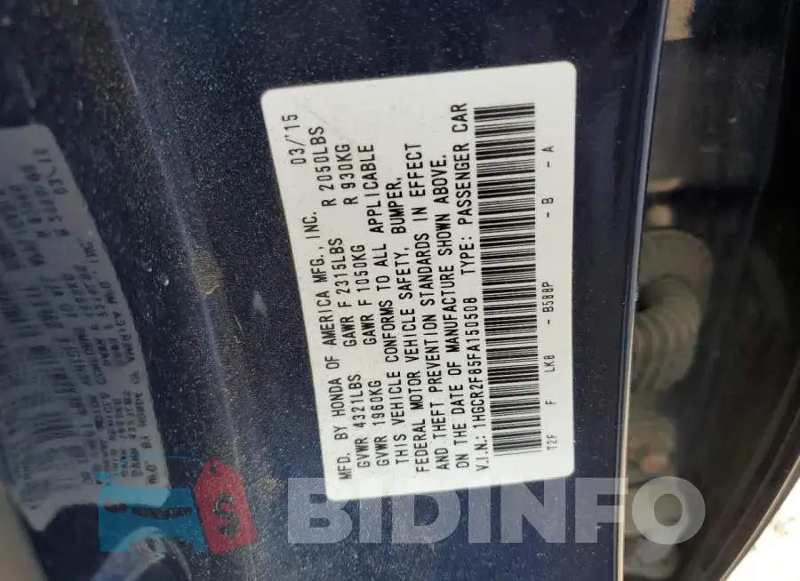 1HGCR2F85FA150508 Photo# 12