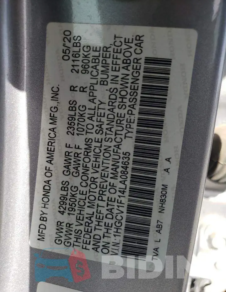 1HGCV1F14LA084635 Photo# 12