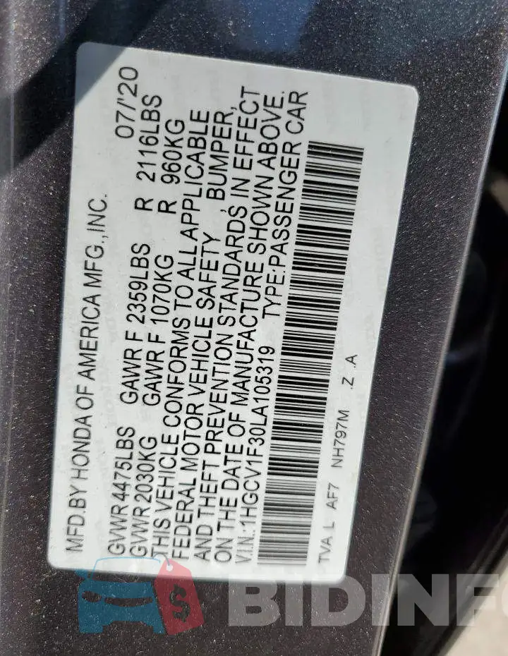 1HGCV1F30LA105319 Photo# 13