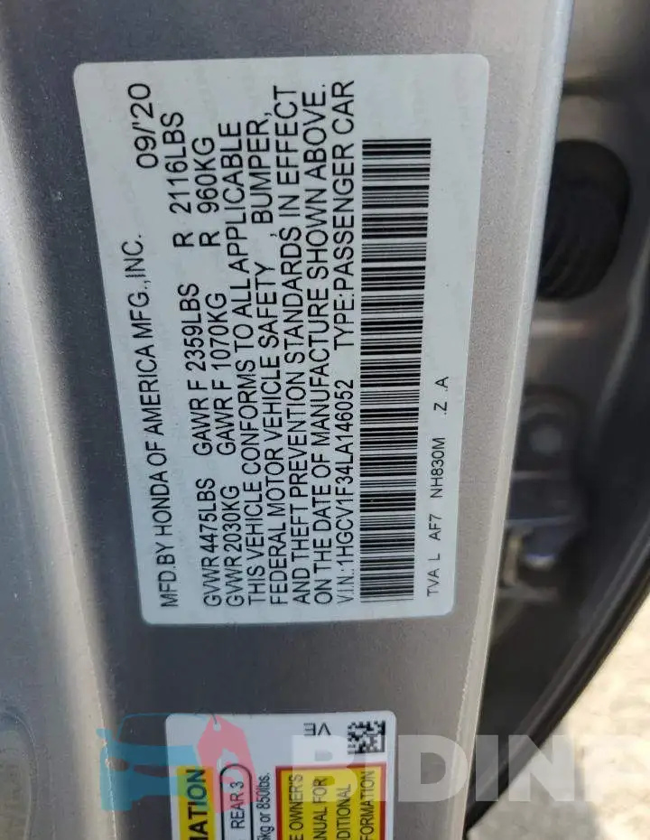 1HGCV1F34LA146052 Photo# 13