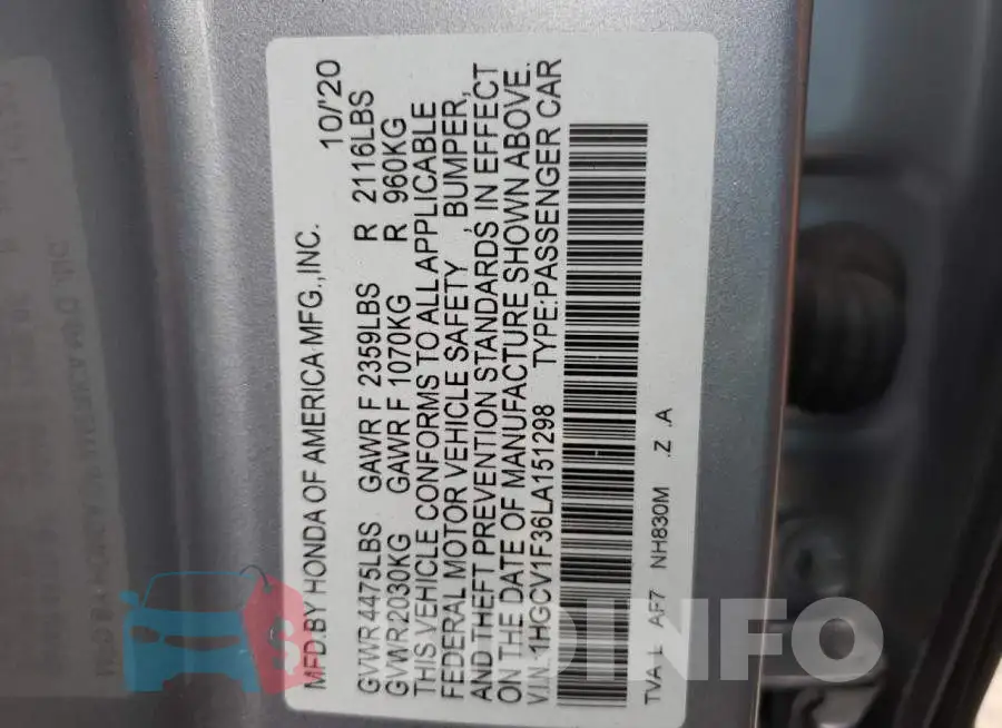 1HGCV1F36LA151298 Photo# 12